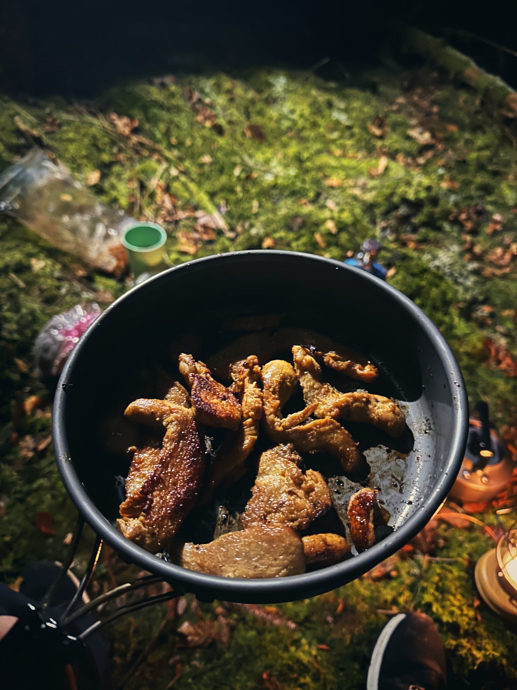 Pfanne mit Abendessen auf dem Kocher